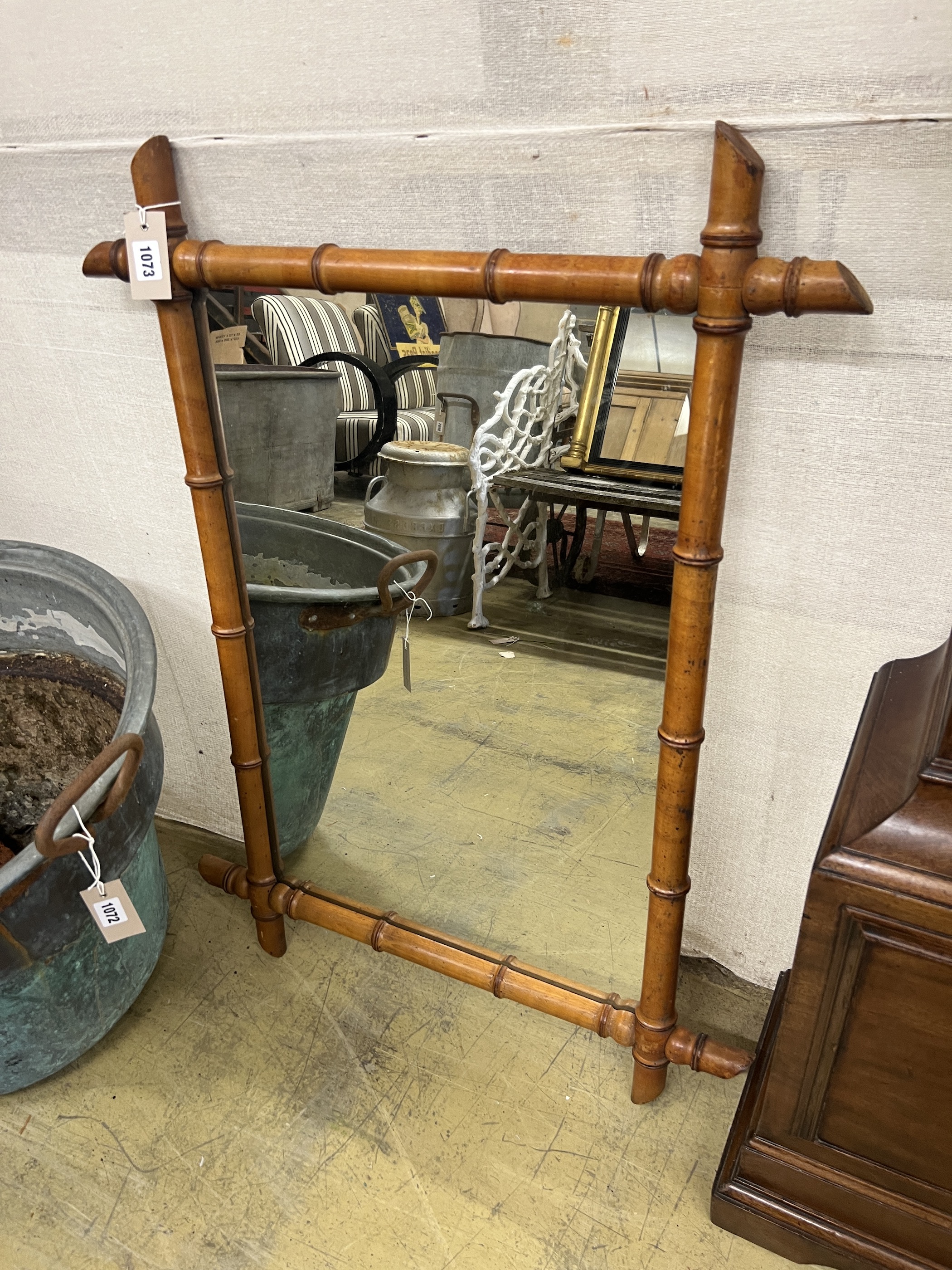 A late 19th century French rectangular faux bamboo wall mirror, width 69cm, height 93cm
